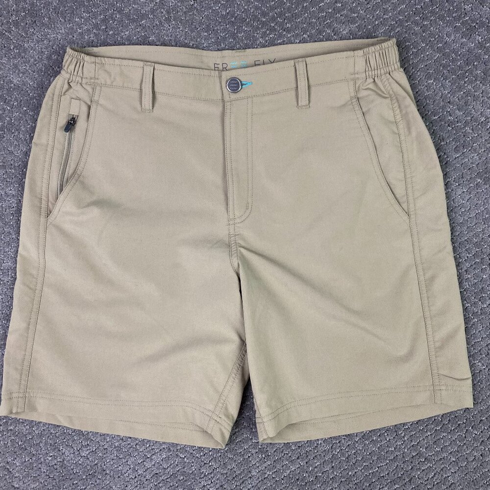 Free Fly Shorts Men's Medium Bamboo Charcoal Performance Chino Khaki Stretch